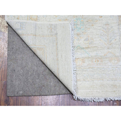Oushak And Peshawar Wool Hand Knotted Rug Ivory Ivory 2.8X11.9 -O073730