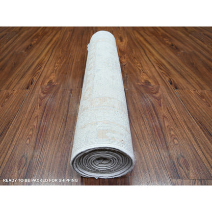 Oushak And Peshawar Wool Hand Knotted Rug Ivory Ivory 2.8X11.9 -O073730