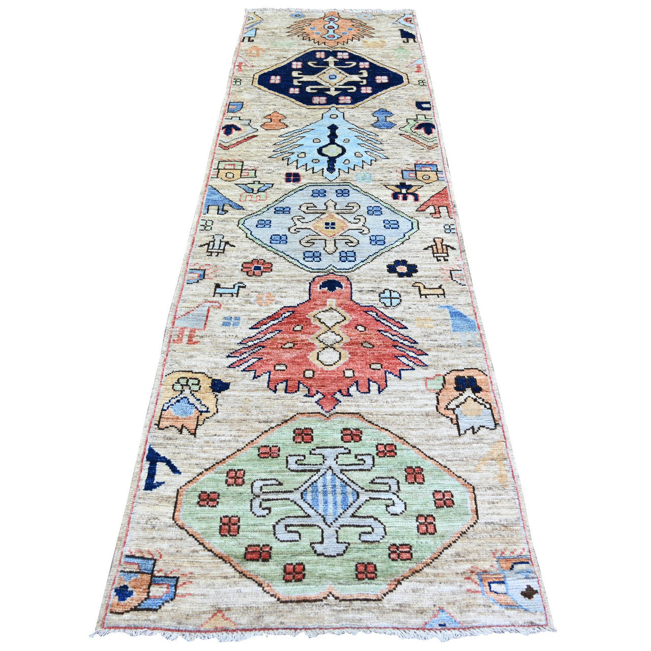 Brown 2'10" x 9'7" Tribal & Geometric Hand knotted Wool Rug - Sku: O073735