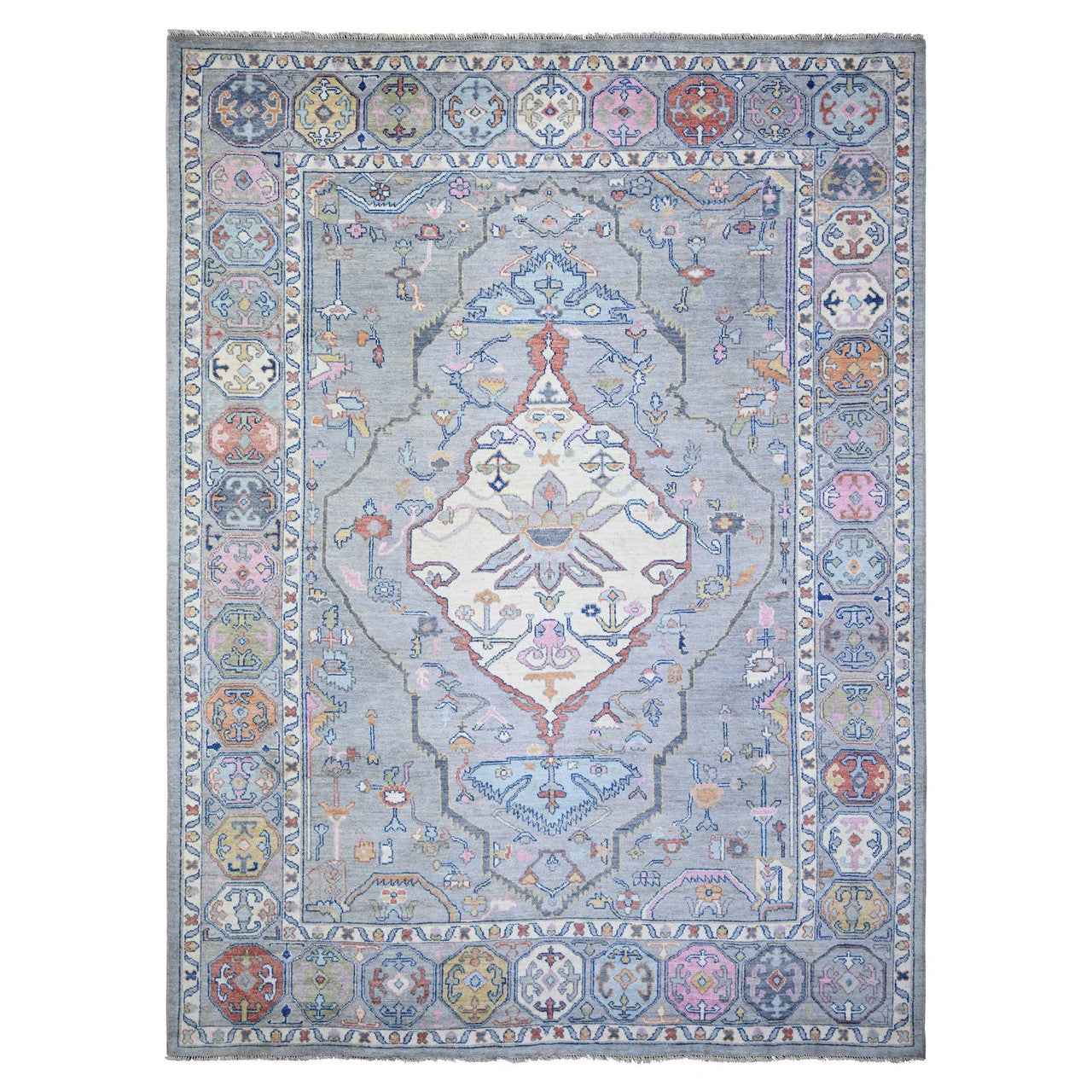 Tribal & Geometric Wool Hand Knotted Rug Grey Gray 10.3X13.7 -O073737