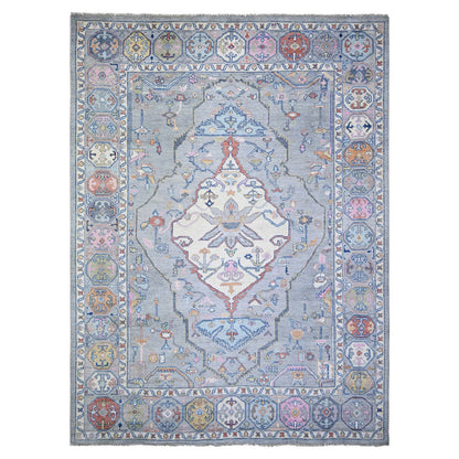 Tribal & Geometric Wool Hand Knotted Rug Grey Gray 10.3X13.7 -O073737