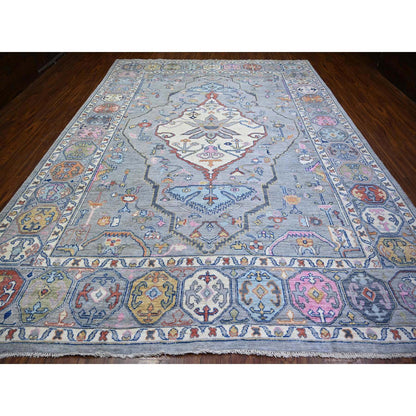 Tribal & Geometric Wool Hand Knotted Rug Grey Gray 10.3X13.7 -O073737
