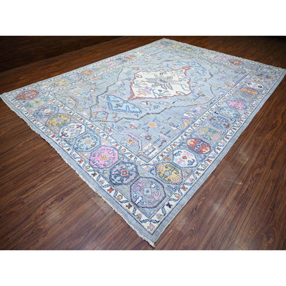 Tribal & Geometric Wool Hand Knotted Rug Grey Gray 10.3X13.7 -O073737
