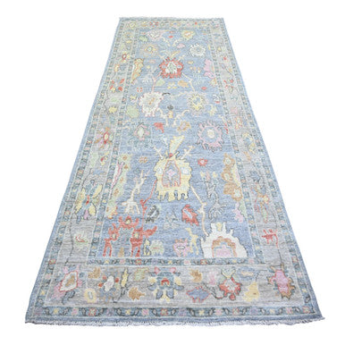 Oushak And Peshawar Wool Hand Knotted Rug Blue Gray 4.1X11.7 -O073749
