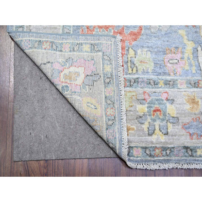 Oushak And Peshawar Wool Hand Knotted Rug Blue Gray 4.1X11.7 -O073749
