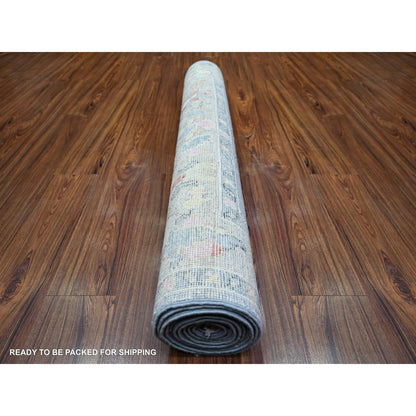 Oushak And Peshawar Wool Hand Knotted Rug Blue Gray 4.1X11.7 -O073749