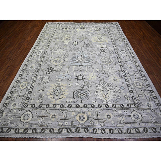 Oushak And Peshawar Wool Hand Knotted Rug Grey Gray 8.1X10.10 -O073766