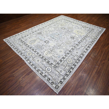 Oushak And Peshawar Wool Hand Knotted Rug Grey Gray 8.1X10.10 -O073766