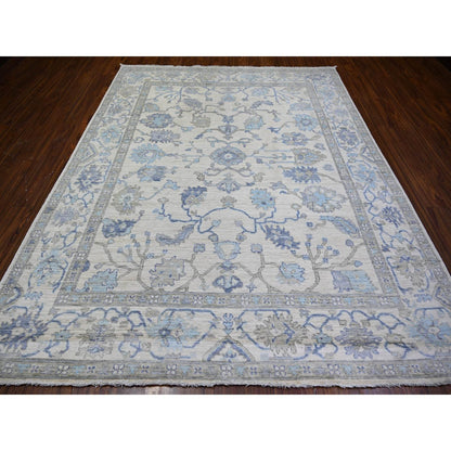 Oushak And Peshawar Wool Hand Knotted Rug Ivory Ivory 8.0X9.10 -O073780