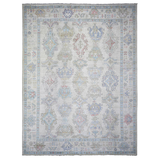 Oushak And Peshawar Wool Hand Knotted Rug Ivory Gray 9.4X12.0 -O073796