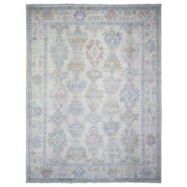 Oushak And Peshawar Wool Hand Knotted Rug Ivory Gray 9.4X12.0 -O073796