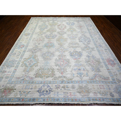 Oushak And Peshawar Wool Hand Knotted Rug Ivory Gray 9.4X12.0 -O073796