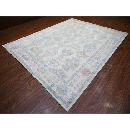 Oushak And Peshawar Wool Hand Knotted Rug Ivory Gray 9.4X12.0 -O073796