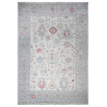Oushak And Peshawar Wool Hand Knotted Rug Ivory Gray 13.10X19.0 -O073797