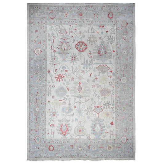 Oushak And Peshawar Wool Hand Knotted Rug Ivory Gray 13.10X19.0 -O073797