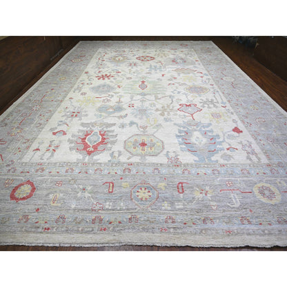 Oushak And Peshawar Wool Hand Knotted Rug Ivory Gray 13.10X19.0 -O073797