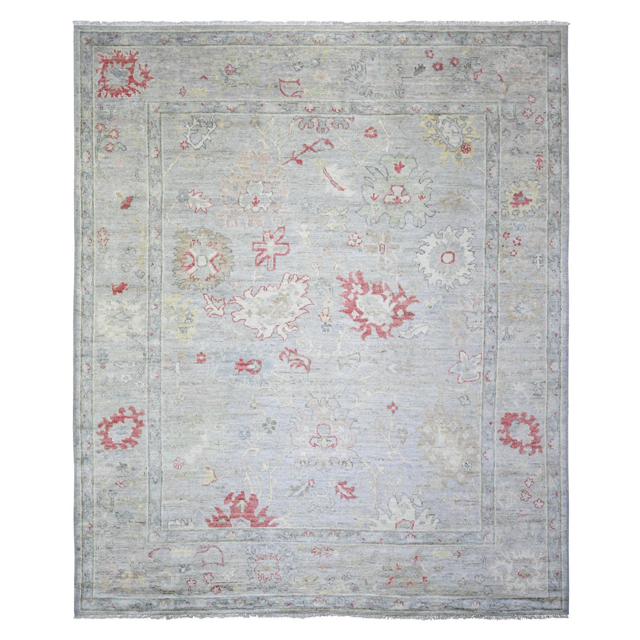 Gray 8'3" x 9'8" Oushak And Peshawar Hand knotted Wool Rug - Sku: O073799