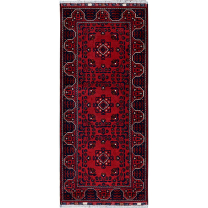 Tribal & Geometric Wool Hand Knotted Rug Red 2.3x5.0 -O0737