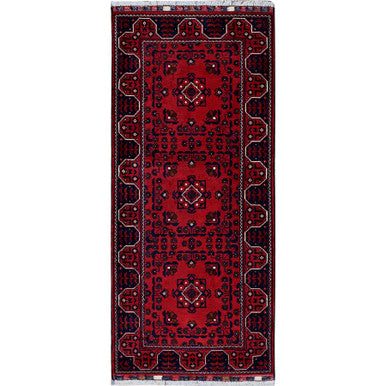 Tribal & Geometric Wool Hand Knotted Rug Red 2.3x5.0 -O0737