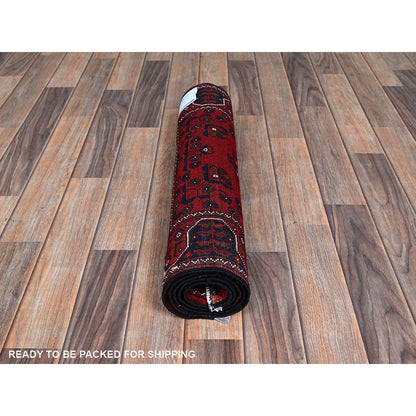 Tribal & Geometric Wool Hand Knotted Rug Red 2.3x5.0 -O0737