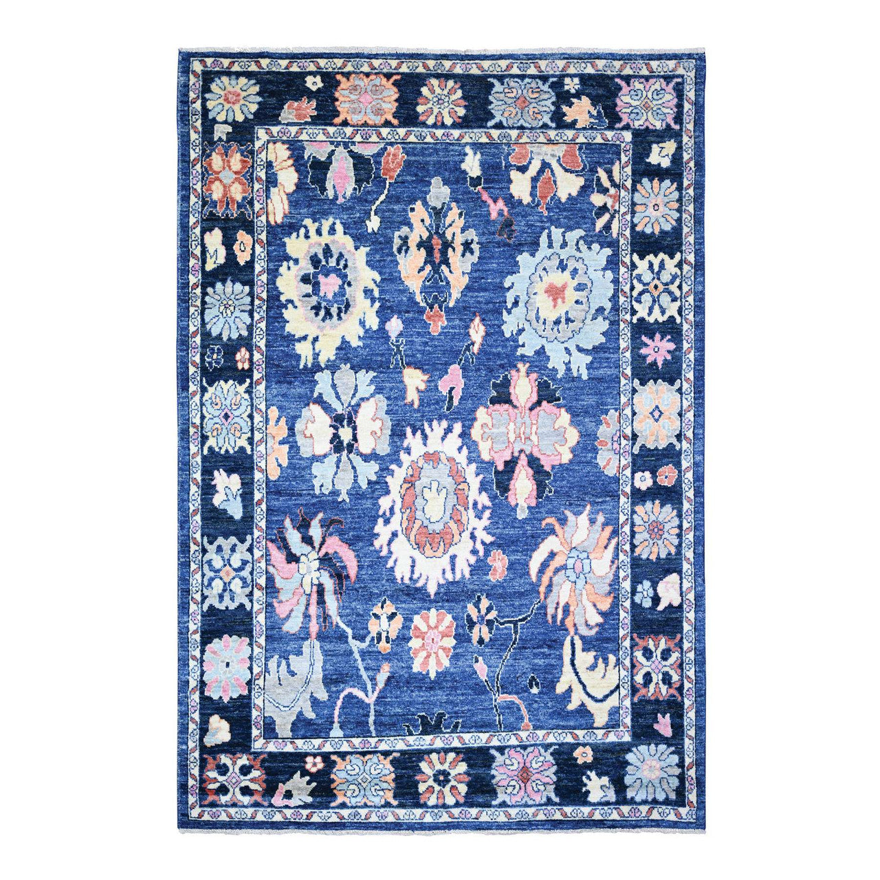 Blue 6'2" x 8'10" Oushak And Peshawar Hand knotted Wool Rug - Sku: O073802