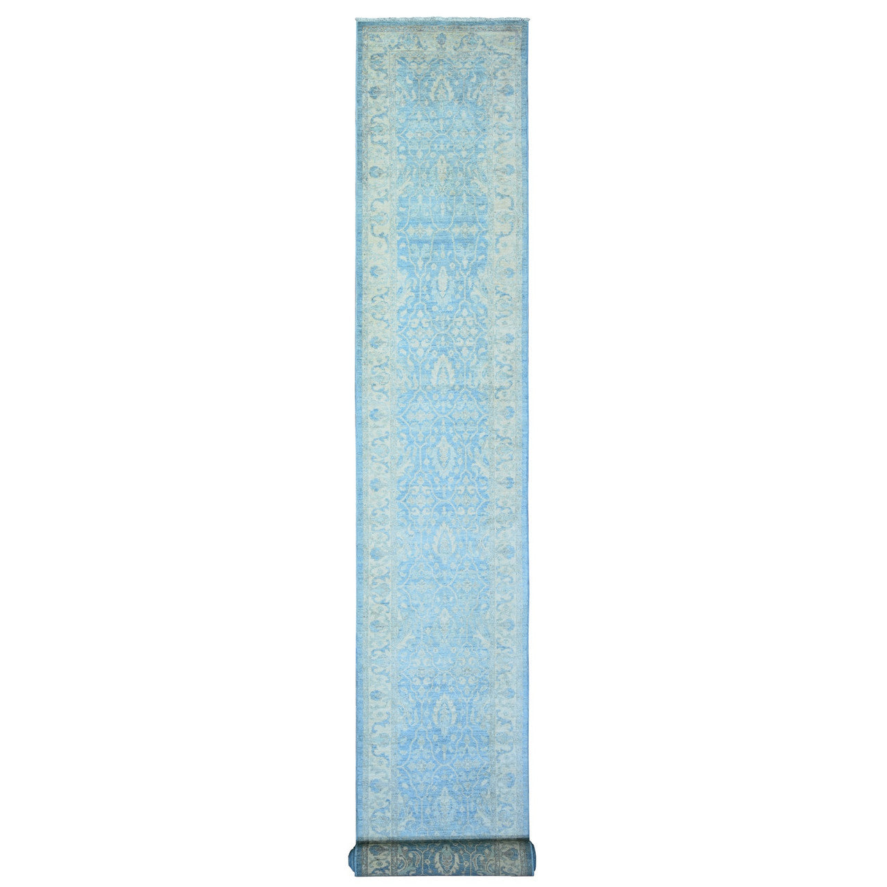 Ivory 2'5" x 18'10" Oushak And Peshawar Hand knotted Wool Rug - Sku: O073808