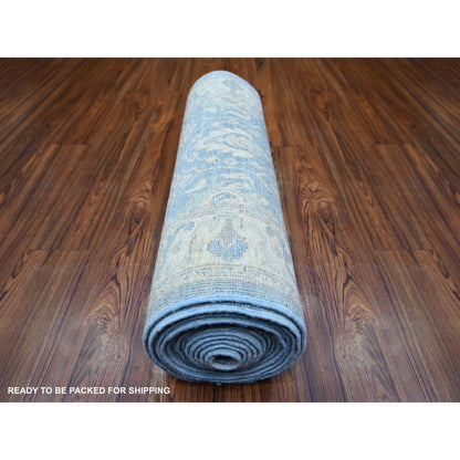 Oushak And Peshawar Wool Hand Knotted Rug Blue Ivory 2.5X18.10 -O073808