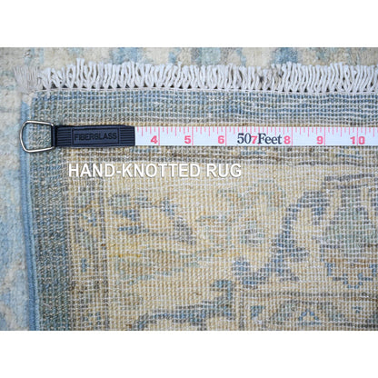 Oushak And Peshawar Wool Hand Knotted Rug Blue Ivory 2.5X18.10 -O073808
