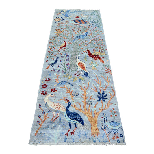 Oushak And Peshawar Wool Hand Knotted Rug Grey Gray 2.9X7.7 -O073816