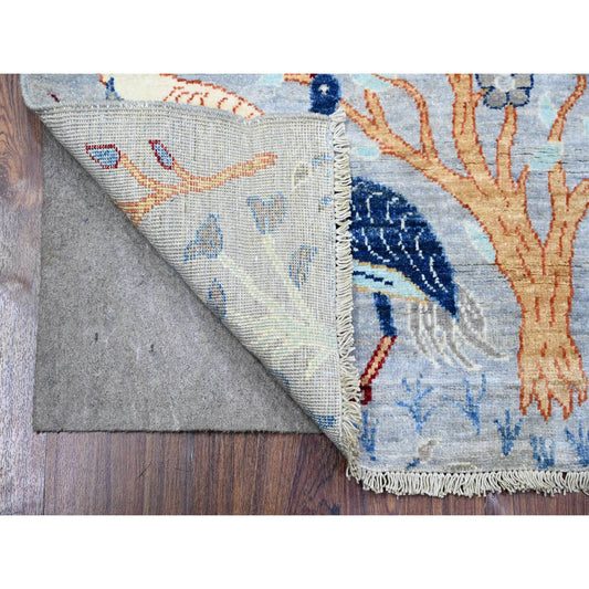 Oushak And Peshawar Wool Hand Knotted Rug Grey Gray 2.9X7.7 -O073816