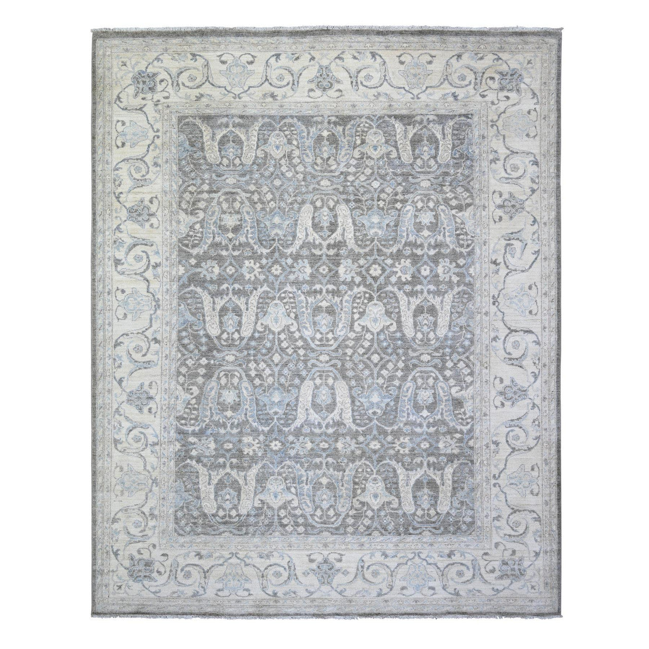 Gray 8'1" x 9'8" Oushak And Peshawar Hand knotted Wool Rug - Sku: O073826