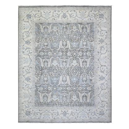 Oushak And Peshawar Wool Hand Knotted Rug Grey Ivory 8.1X9.8 -O073826