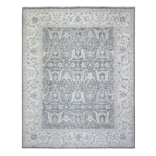 Oushak And Peshawar Wool Hand Knotted Rug Grey Ivory 8.1X9.8 -O073826
