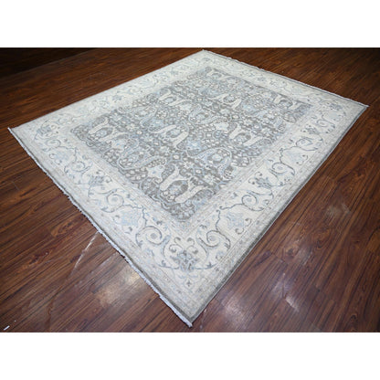 Oushak And Peshawar Wool Hand Knotted Rug Grey Ivory 8.1X9.8 -O073826