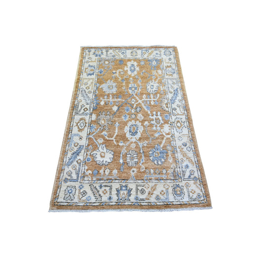Oushak And Peshawar Wool Hand Knotted Rug Brown Ivory 3.2X5.2 -O073836