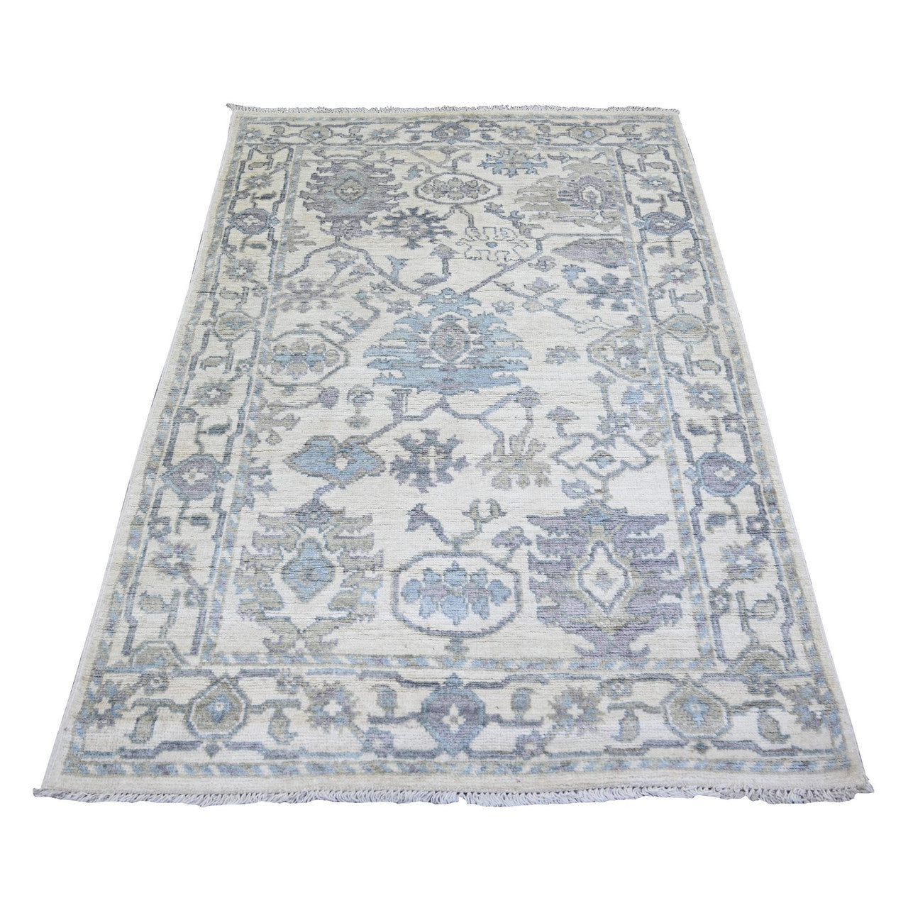 Oushak And Peshawar Wool Hand Knotted Rug Ivory Ivory 4.0X6.0 -O073846
