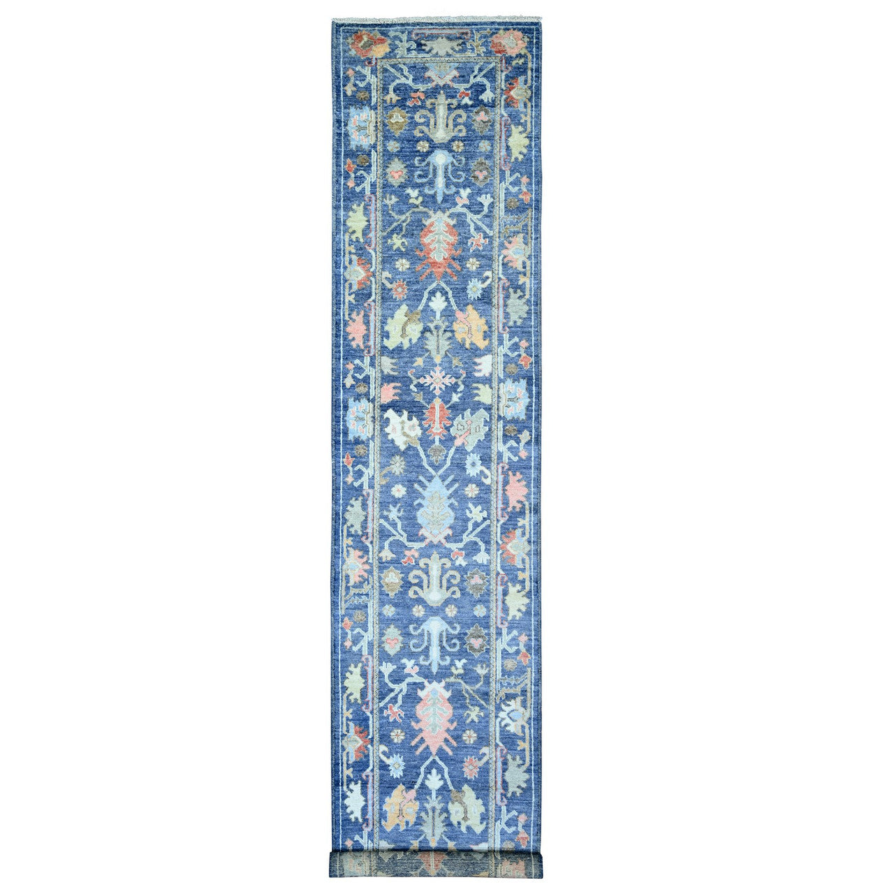 Blue 2'9" x 15'8" Oushak And Peshawar Hand knotted Wool Rug - Sku: O073852