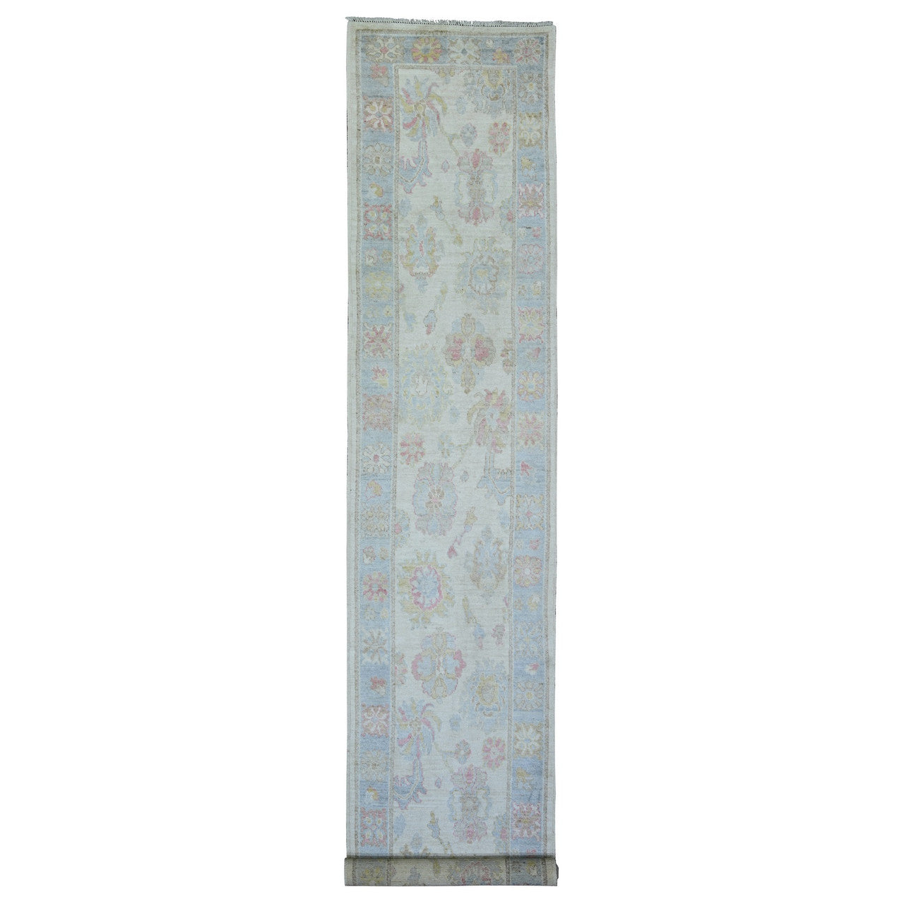 Blue 2'10" x 16'0" Oushak And Peshawar Hand knotted Wool Rug - Sku: O073854