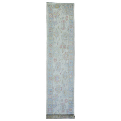 Oushak And Peshawar Wool Hand Knotted Rug Beige Light Blue 2.10X16.0 -O073854