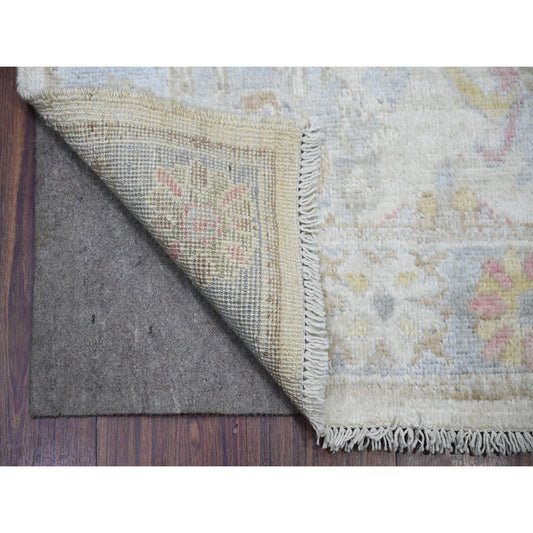 Oushak And Peshawar Wool Hand Knotted Rug Beige Light Blue 2.10X16.0 -O073854