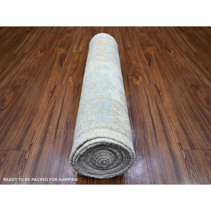 Oushak And Peshawar Wool Hand Knotted Rug Beige Light Blue 2.10X16.0 -O073854