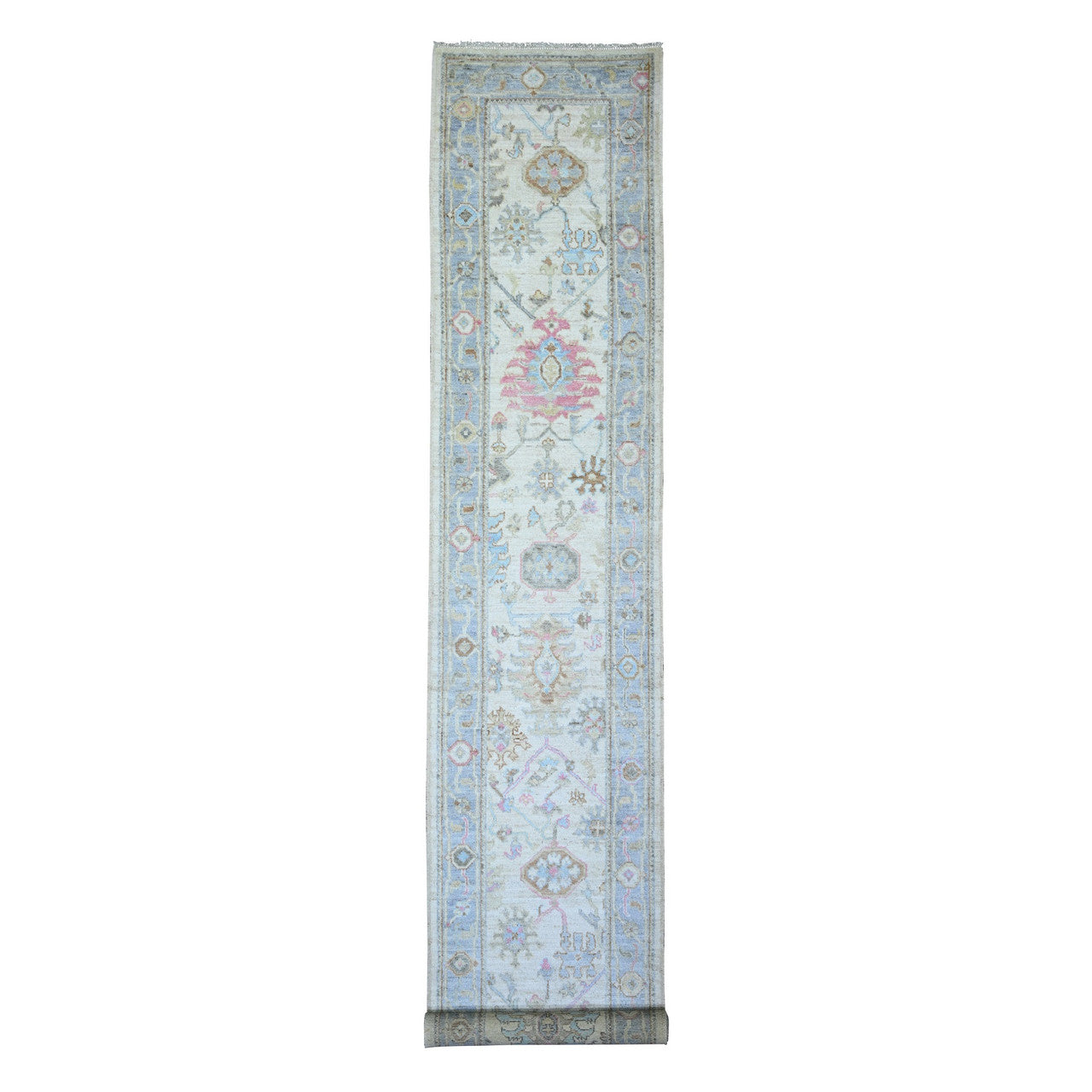 Blue 2'9" x 15'10" Oushak And Peshawar Hand knotted Wool Rug - Sku: O073860