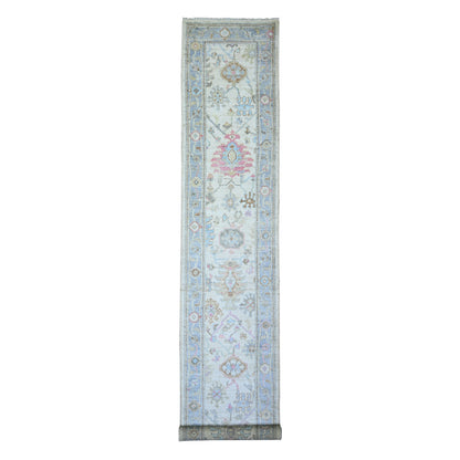 Oushak And Peshawar Wool Hand Knotted Rug Beige Light Blue 2.9X15.10 -O073860