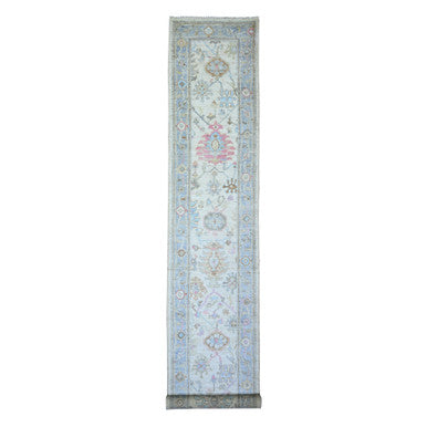Oushak And Peshawar Wool Hand Knotted Rug Beige Light Blue 2.9X15.10 -O073860