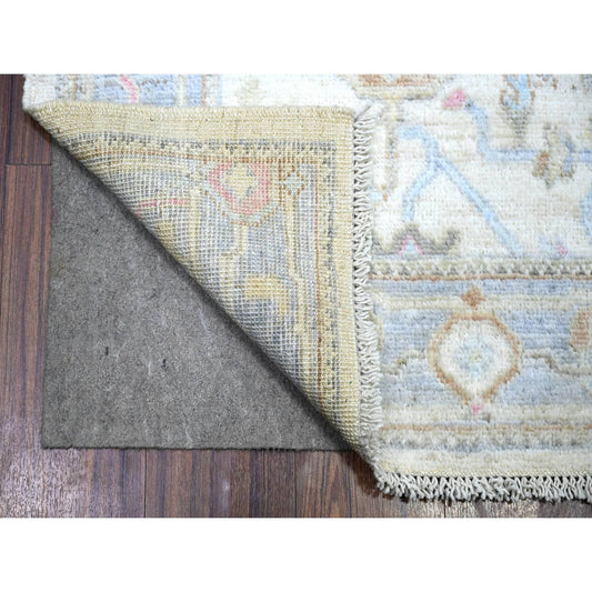 Oushak And Peshawar Wool Hand Knotted Rug Beige Light Blue 2.9X15.10 -O073860