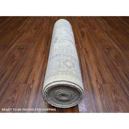 Oushak And Peshawar Wool Hand Knotted Rug Beige Light Blue 2.9X15.10 -O073860