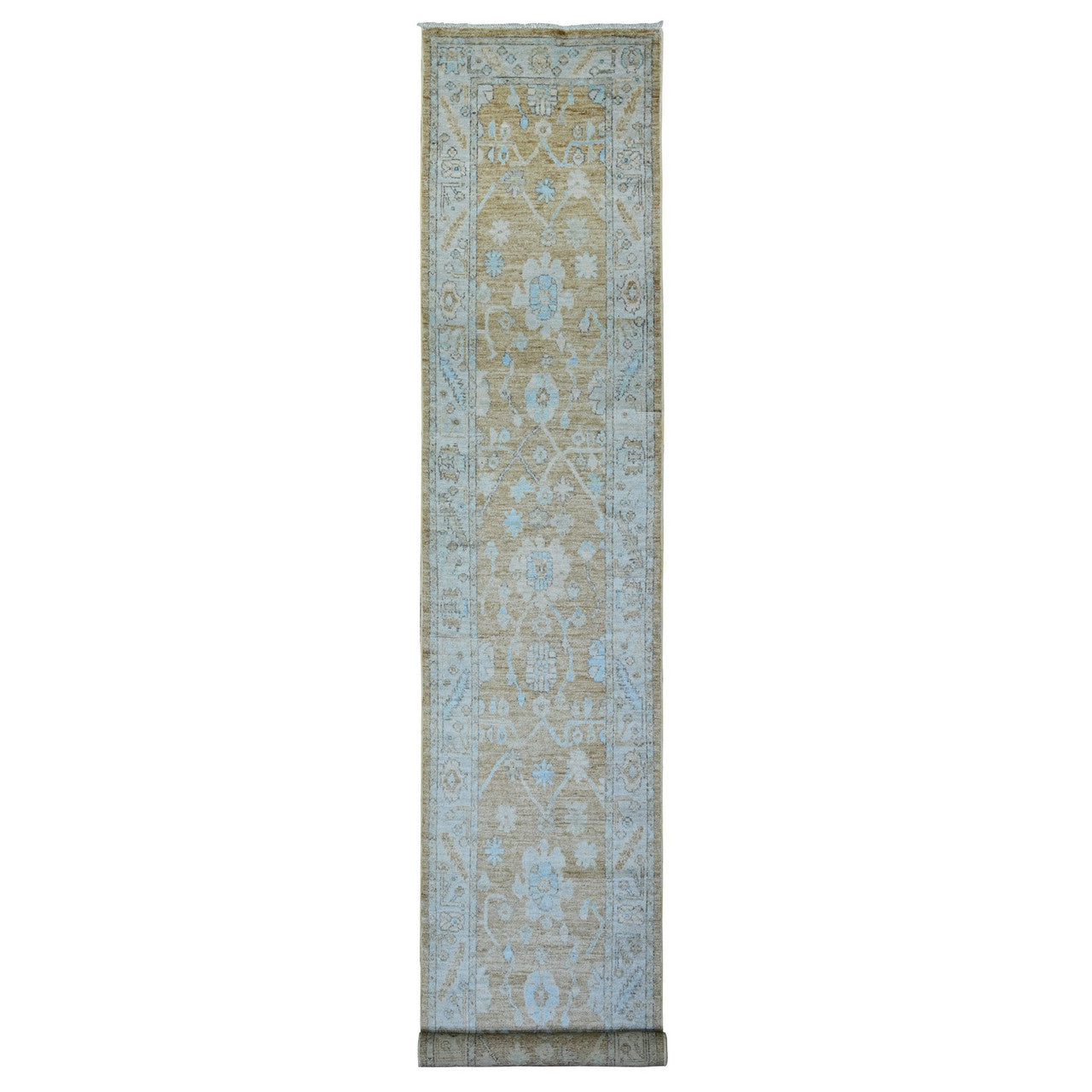 Brown 2'7" x 15'0" Oushak And Peshawar Hand knotted Wool Rug - Sku: O073866