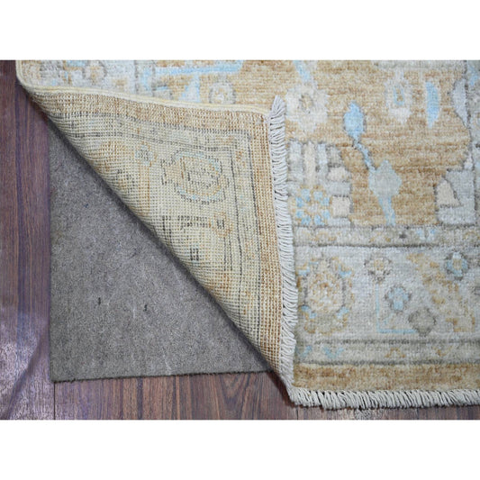Oushak And Peshawar Wool Hand Knotted Rug Brown Gray 2.7X15.0 -O073866
