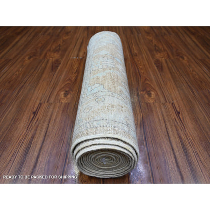 Oushak And Peshawar Wool Hand Knotted Rug Brown Gray 2.7X15.0 -O073866