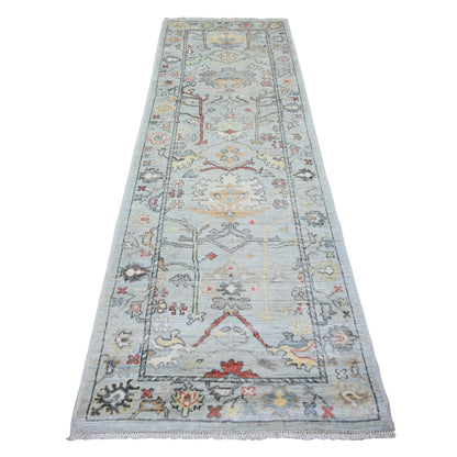 Oushak And Peshawar Wool Hand Knotted Rug Blue 3.0x9.5 -O073869